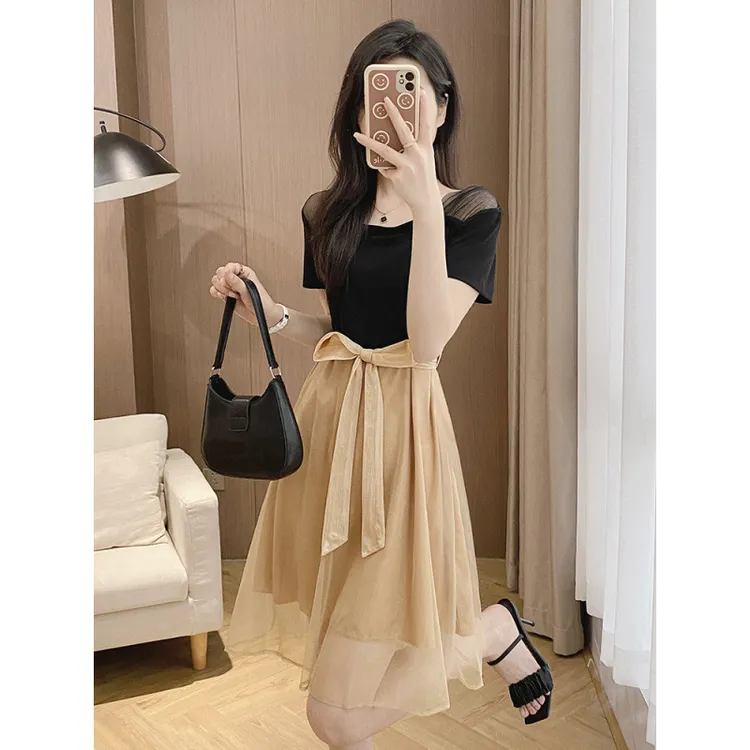 高端精致温柔风连衣裙夏季微胖显瘦气质绝美小香风网纱裙子时尚设
