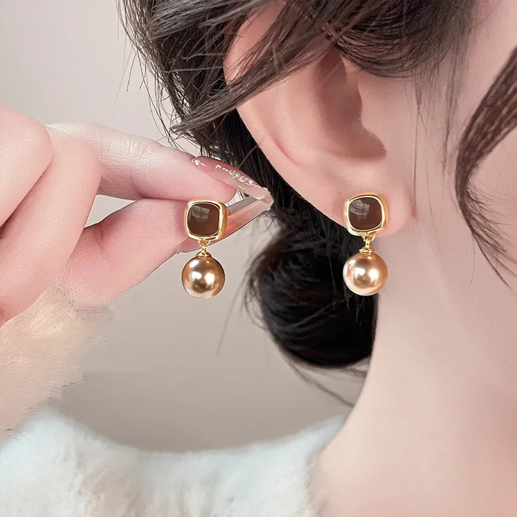 合金耳饰 美拉德风滴釉耳环2025新款轻奢小众耳钉高级感气质耳饰