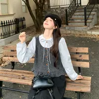 慕兔韩系假两件独特设计感长袖衬衫女2025秋季新款小众百搭上衣