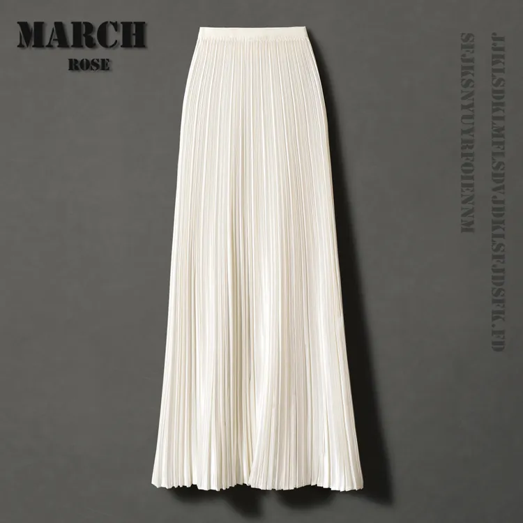 MARCH ROSE白色月光裙女夏 百搭气质压褶A字大摆百褶半身长裙子