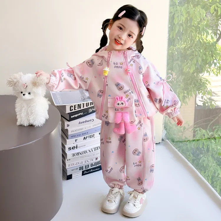儿童秋装两件套卡通风女少女风拉链常规春秋套装婴儿加厚女童女孩