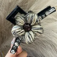 【13cm咖色毛线花大抓夹】秋冬新款抓夹