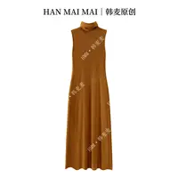 气质紧身性感无袖连衣裙女秋季高领长裙修身显瘦收腰针织裙子