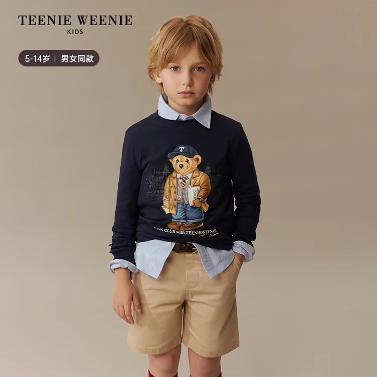 【达人】TeenieWeenieKids小熊童装25秋宝宝纯棉印花长袖T恤T0LA257899H