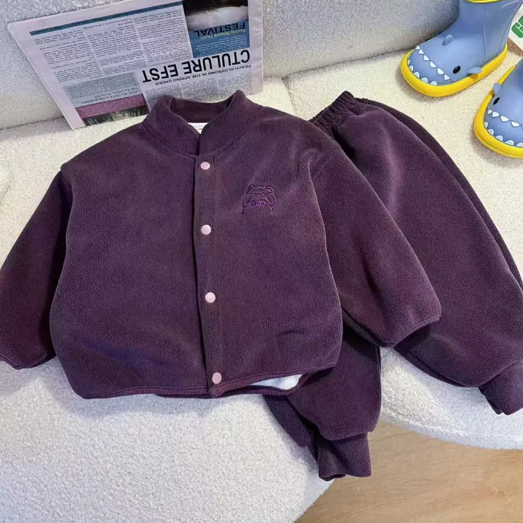 男女童奥利绒套装2025春秋新款儿童加绒加厚衣服宝宝家居服两件套