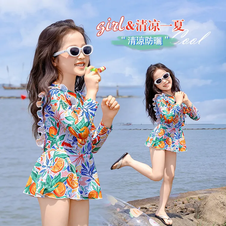 女童夏季连体泳衣2025夏新款儿童防晒速干长袖游泳衣女宝薄款泳装