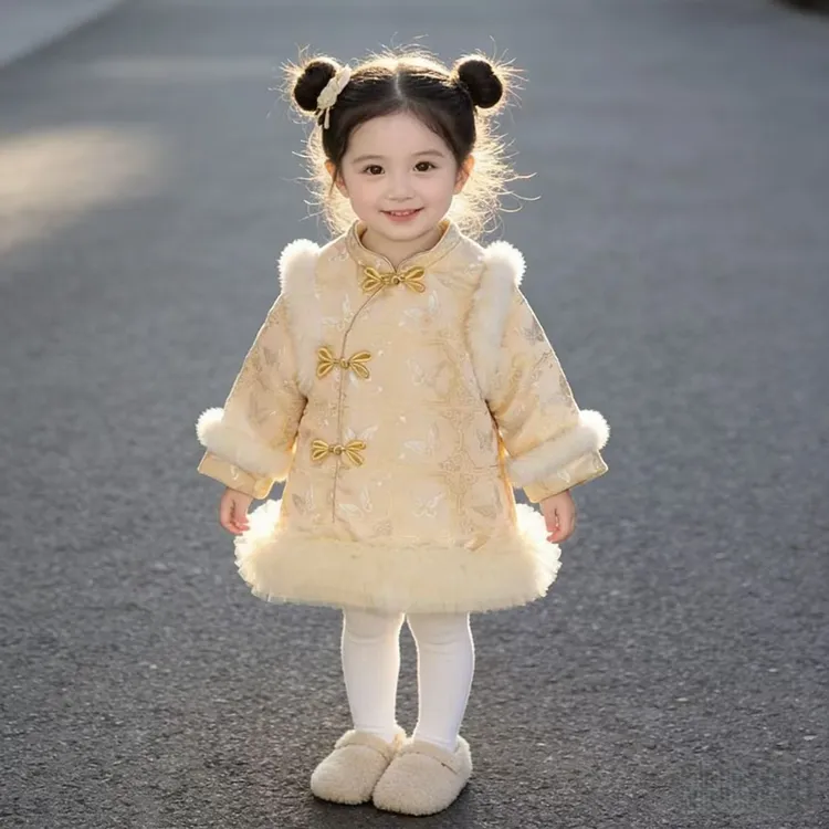 女童拜年服2025新款上衣冬周岁礼服小童女宝宝汉服旗袍公主裙上衣