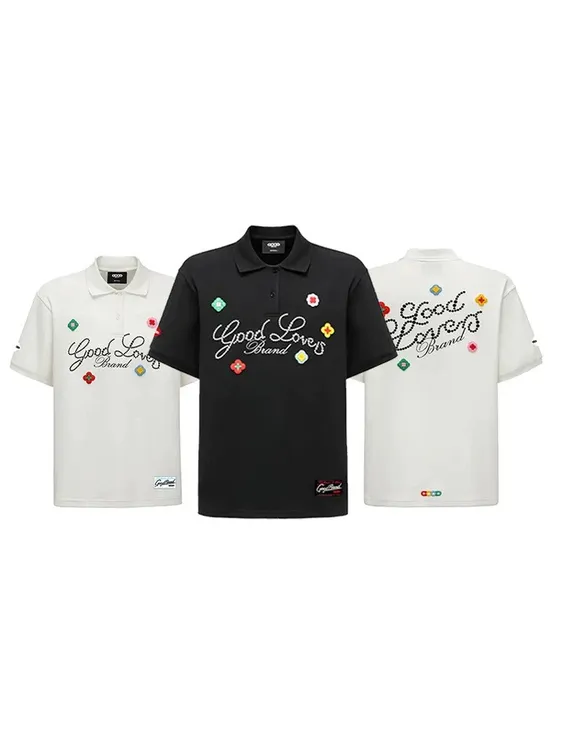 GOODBRAND彩色花朵GOODLOVES立体刺绣标语短袖POLO衫男女情侣同款