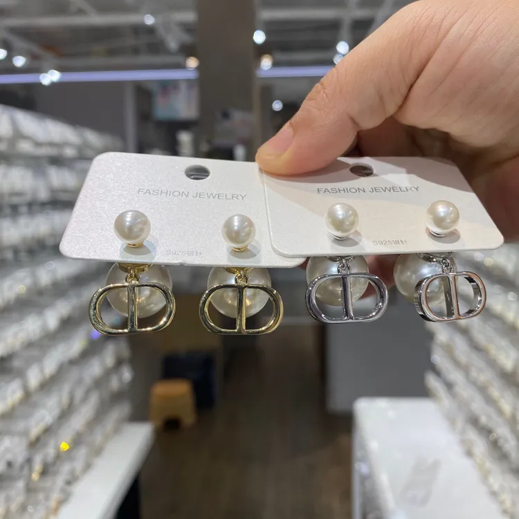 铜合金耳饰 00988 欧比雅比品牌新款s925银针前后戴珍珠耳环