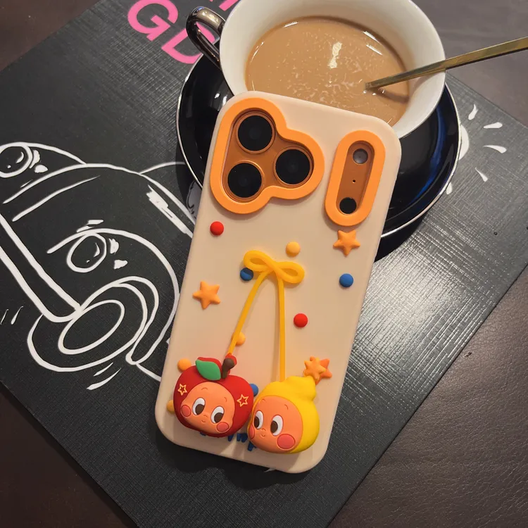 适用iPhone17Promax立体波点蝴蝶结星星小人吊坠苹果15新款手机壳