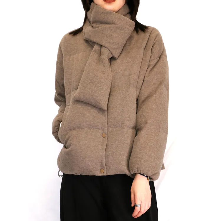 畅形CHECKLESS 羽绒服女冬季新款混纺羊毛牦牛绒围巾鹅绒服保暖