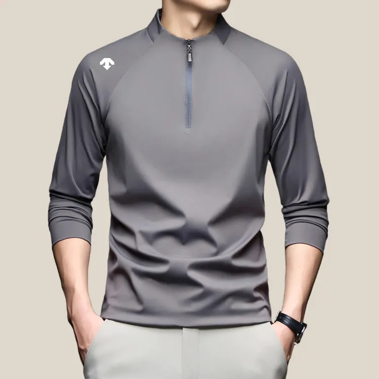 【商场同款】迪桑男士秋季运动T恤拉链立领上衣时尚长袖上衣打底衫