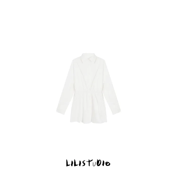 PCNY「净雅白衫」不理理夏季新款小众女装慵懒风收腰显瘦中长款衬衫