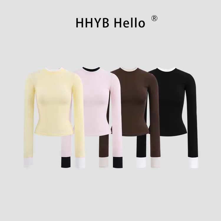 HHYB Hello秋季新款修身显瘦内搭打底圆领正肩T恤辣妹上衣250985