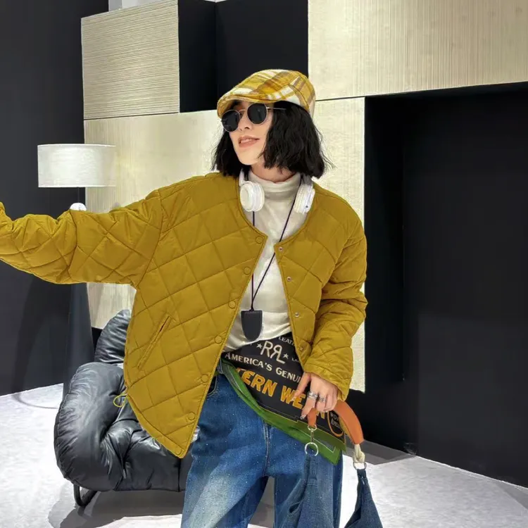32206 欧货轻薄高级感绗缝棉服2025冬季新款茧型菱格短款韩系外套