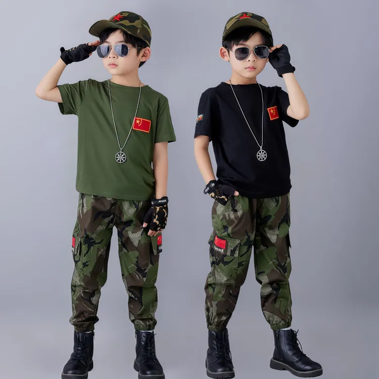 儿童迷彩服套装夏装2025新款男童中大童运动短袖军训户外衣服童装