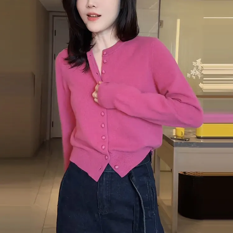 粉色长袖针织衫秋装女款2025新款慵懒风开衫毛衣外套洋气减龄上衣