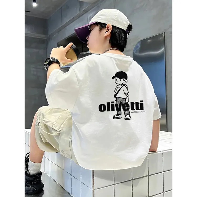 新款男童t恤短袖洋气纯棉夏季宽松新款中大童短袖T恤休闲印花上衣