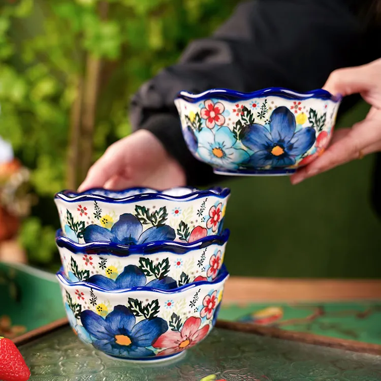 Sazaki盛夏 米饭碗5英寸家用大容量饭碗波兰彩陶瓷手绘釉下彩网红