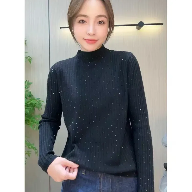 满天星针织衫半高领新款毛衣修身秋冬洋气打底衫长袖宽松上衣内搭