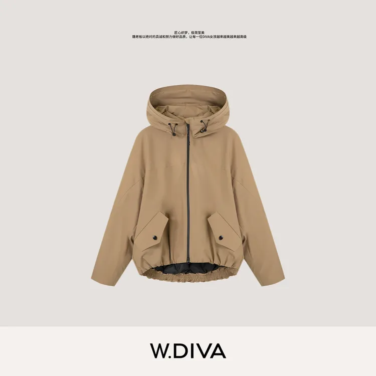W.Diva【风叙】冬季防水舒适90白鹅连帽短款拉链羽绒服54C252747