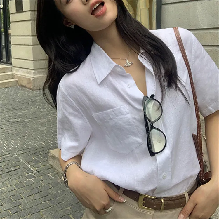 2025短袖衬衫女夏季设计感小众通勤宽松休闲衬衣气质上衣