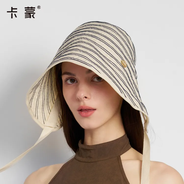 【明星同款】花少思纯同款卡蒙系带蛋卷防晒帽大头围全脸遮阳帽防紫外线钟型帽
