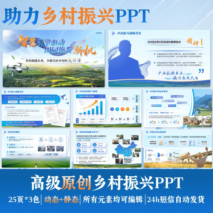 25页动/静态高端乡村振兴PPT大气PPT模板高端定制PPT（赠字体包