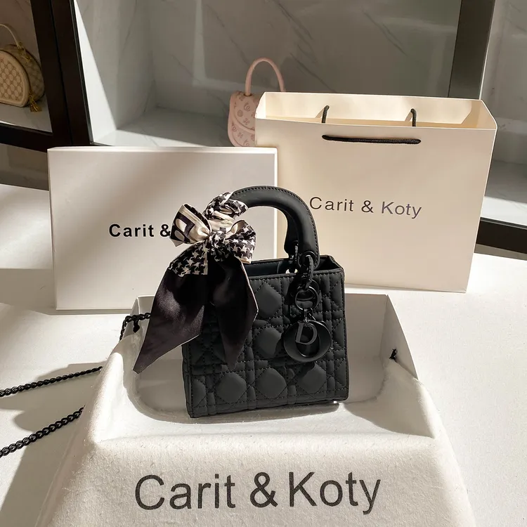 CARIT KOTY三格黑色戴妃包包女爆款2025气质百搭菱格手提斜挎小包