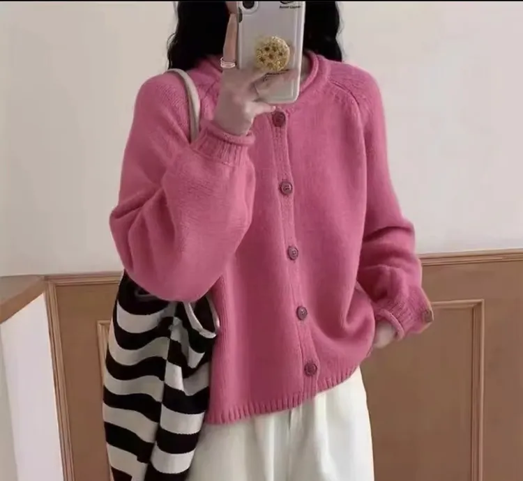 2025秋冬新款女装慵懒风宽松纯色针织开衫女毛衣外套上衣Q63
