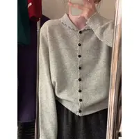 3083【波浪边翻领开衫】春季新款百搭宽松慵懒风女士上衣