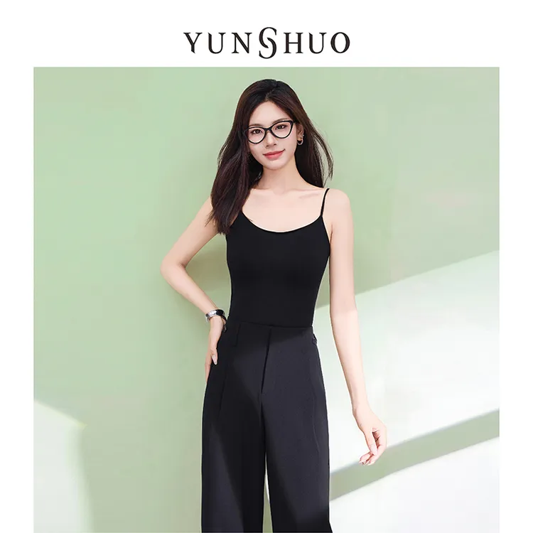 允硕新品时尚方领吊带简约女纯色聚拢无痕百搭气质美背上衣310007