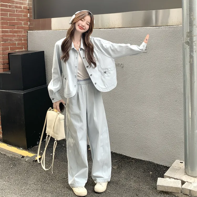 韩系休闲风慵懒百搭套装女2025秋季新款俏皮减龄外套阔腿裤两件套