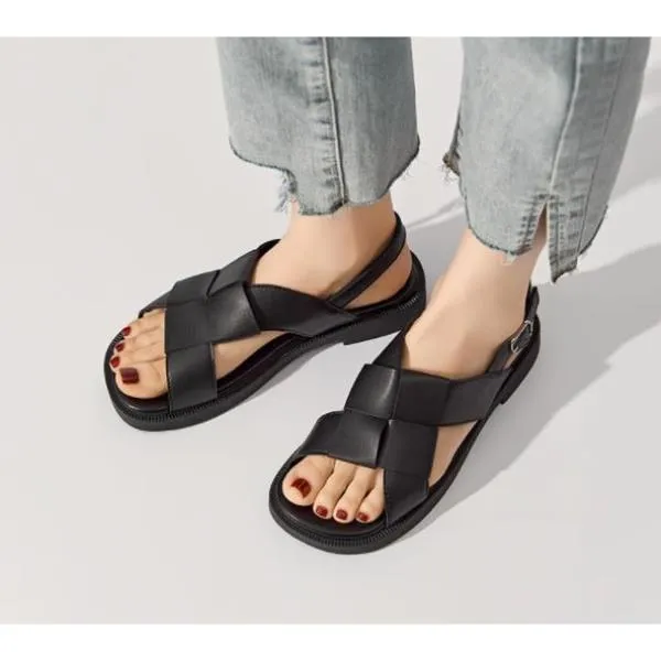 夏款1150时尚交叉平底复古凉鞋24X夏季露趾百搭休闲软底舒适外穿