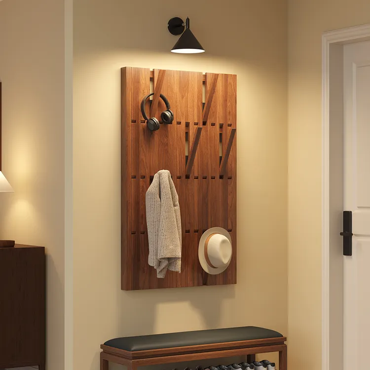 FAS级白蜡木钢琴键挂衣架玄关实木壁挂上墙省空间入户衣帽置物架