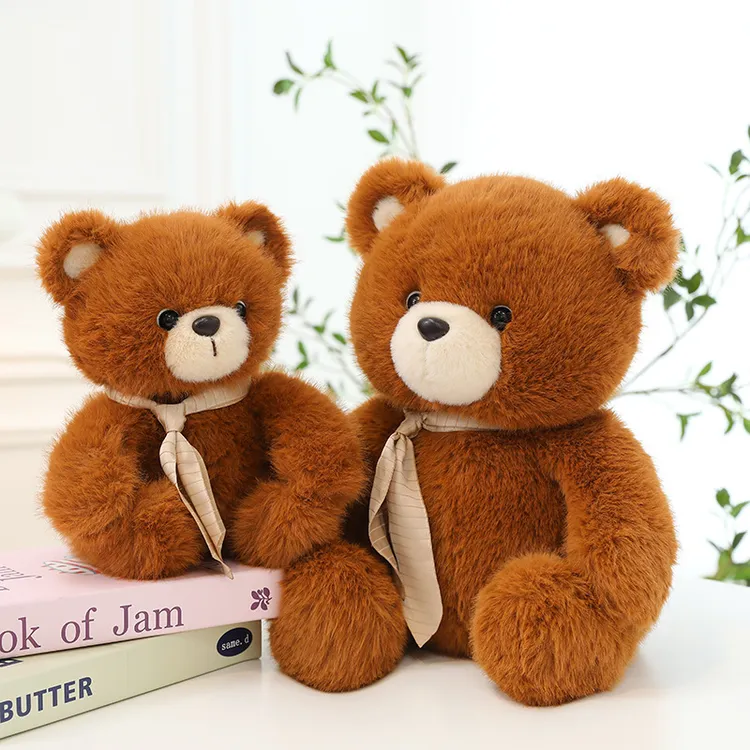 家用成人护颈枕棕色深棕色小熊玩偶毛绒玩具领结泰迪熊公仔25厘米