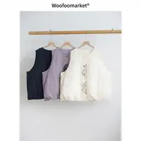  【海街日集】碎花拼接门襟圆领厚实花苞型棉马甲女冬季 AWMJ034