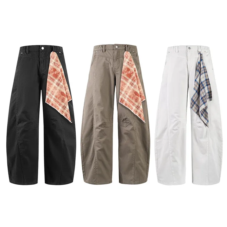 白色美式水洗弯刀牛仔休闲裤男宽松baggu版型垂感镰刀裤直筒透气