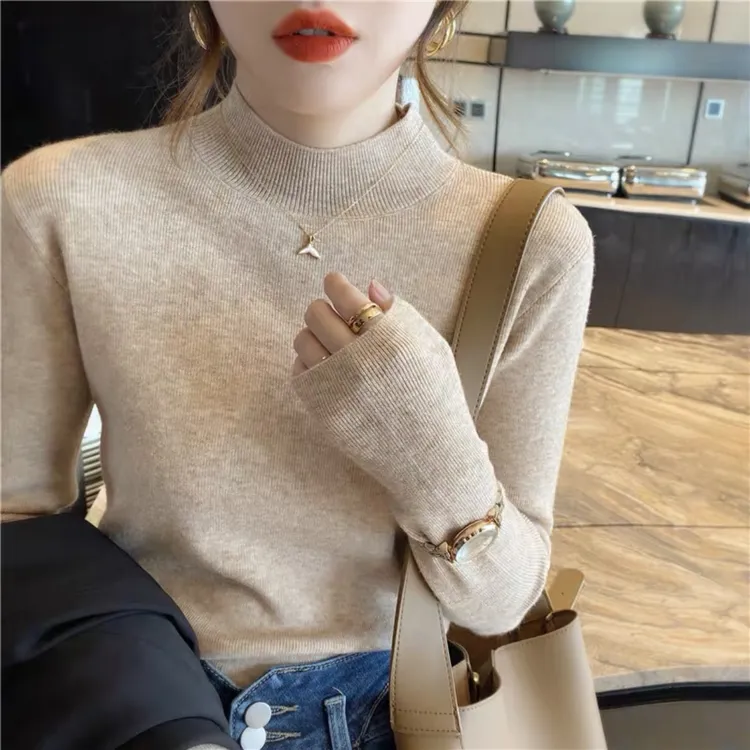 【现货发】半高领针织衫女秋冬长袖毛衣内搭打底衫高级感百搭上衣95