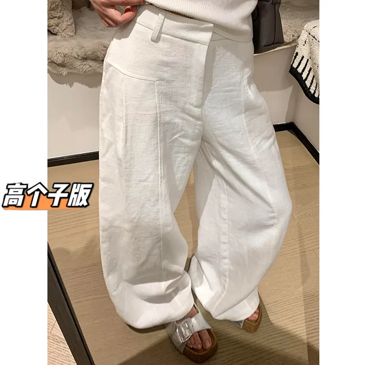 裤长110cm高个子加长白色棉麻阔腿裤女夏薄款垂感宽松西装休闲裤