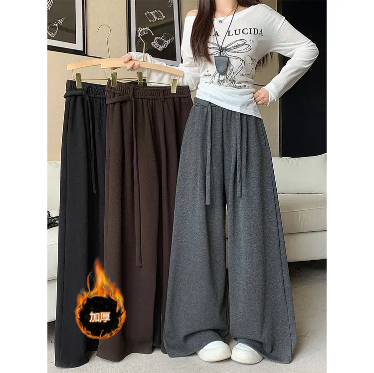 【wy】加厚款弹力腰绑带秋冬厚款松弛感大码女孩宽松显瘦阔腿裤3800