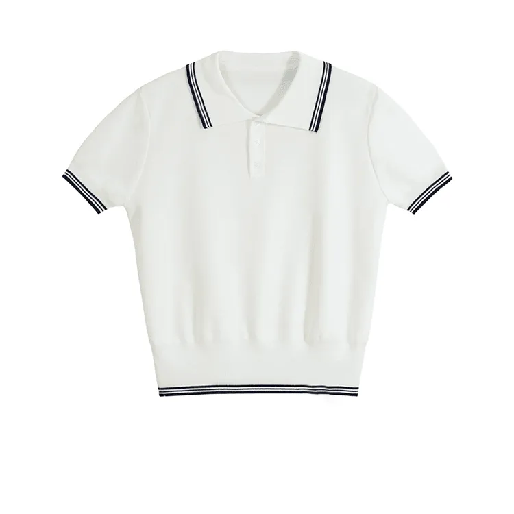 miu系百搭撞色Polo领短袖针织衫女夏季小众洋气收腰显瘦正肩上衣