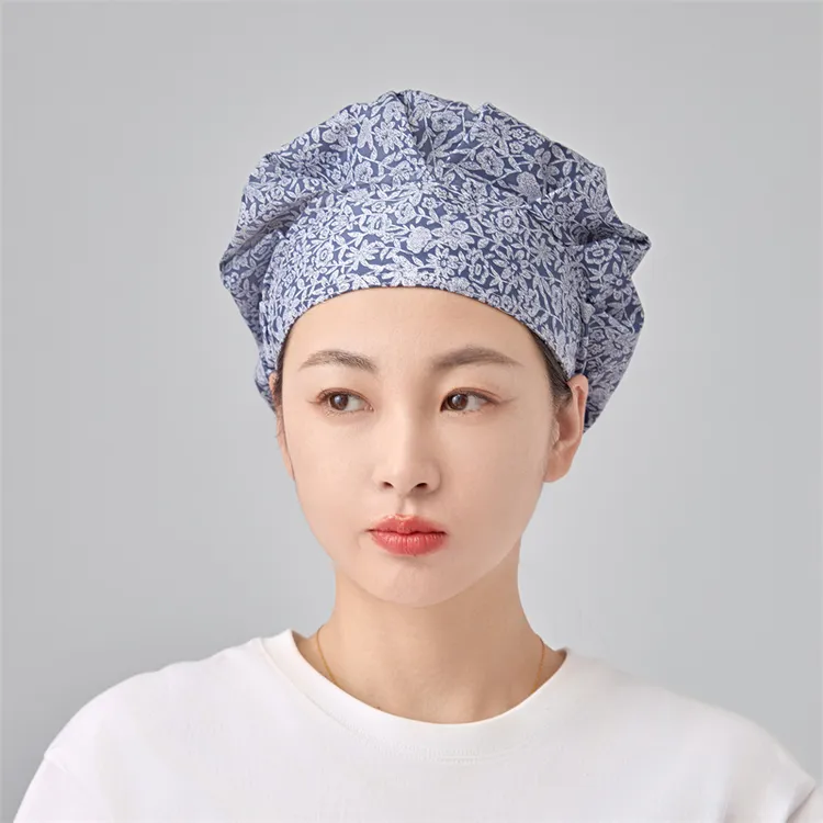 欧美风女贝雷帽帽子透气防风包头帽蓝色夏季女士薄款厨师帽