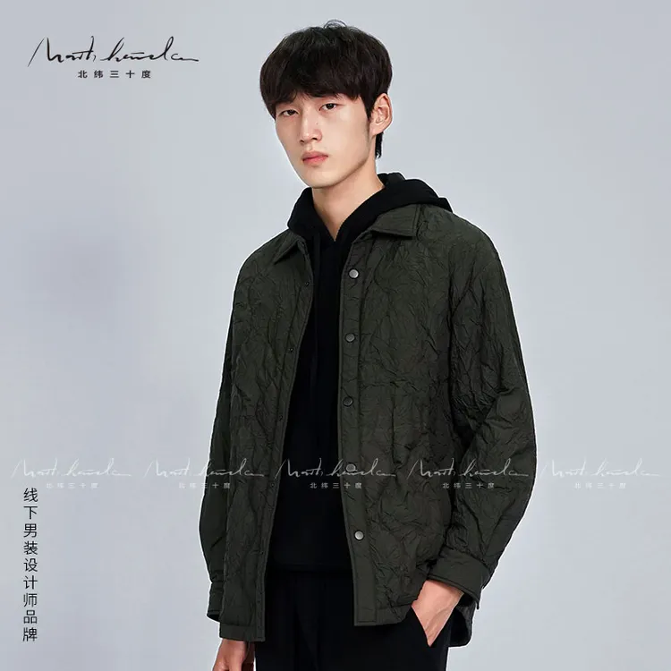 【青原】 轻薄压皱衬衫式羽绒服2025冬季新品男装复古山系纯色外套里外一体