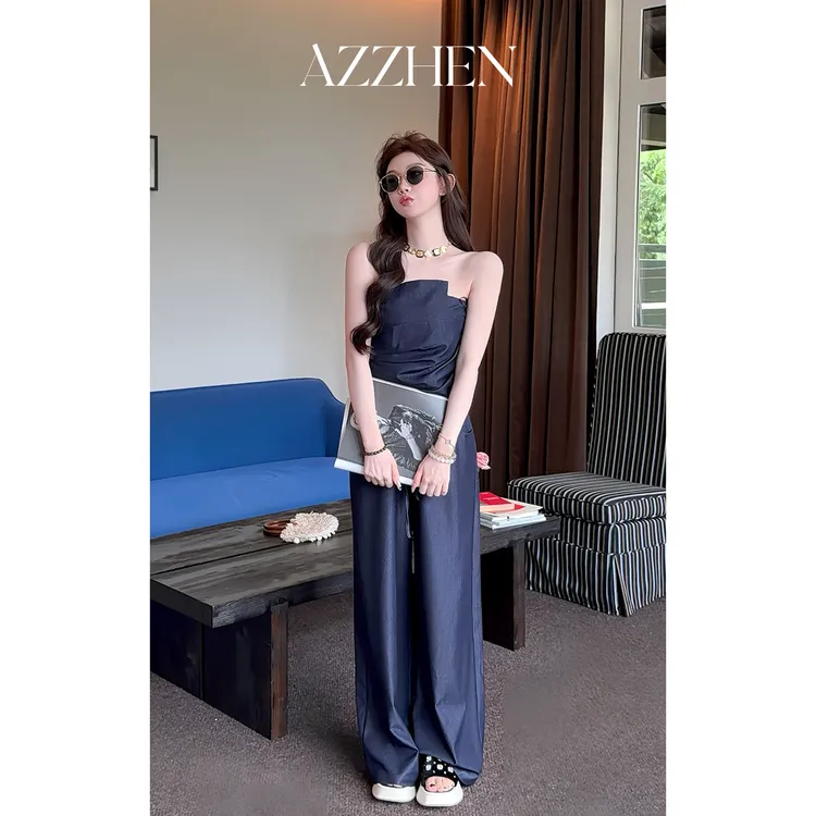 AZZHEN【素境特调】不规则天丝抹胸套装AZ4KSZ58-ST/AZ4KSZ显瘦上衣