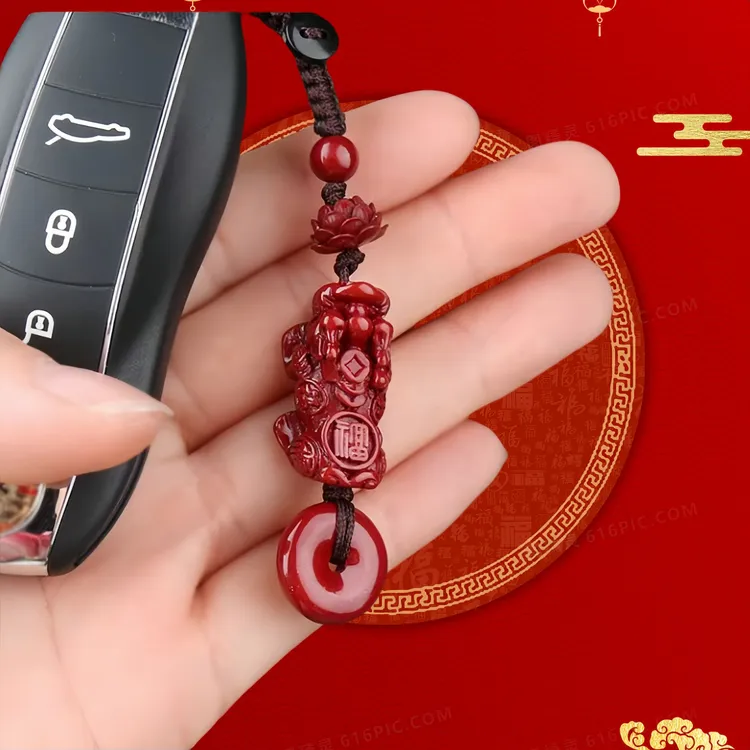 【师傅推荐】红沙貔貅钥匙扣生肖寓意钥匙扣新年钥匙              