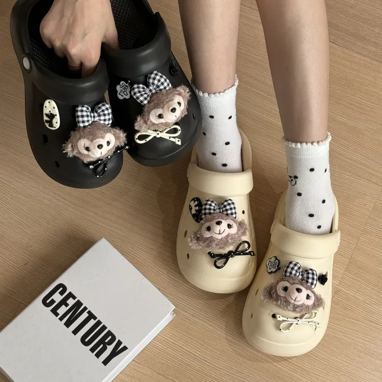 6A卡通可爱洞洞鞋女外穿暴走不累脚透气踩屎感增高厚底防滑包头拖