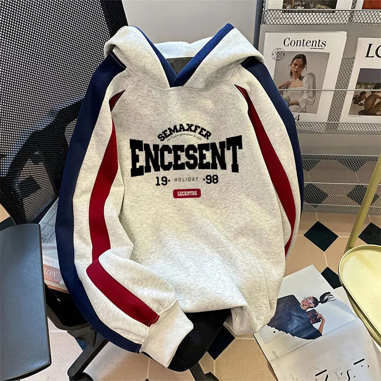 Jeanswest/真维斯重磅2025秋冬季插肩袖撞色拼接连帽卫衣男女chic