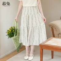 慕兔法式条纹碎花半身裙女2025夏季新款高腰显瘦中长款a字长裙子