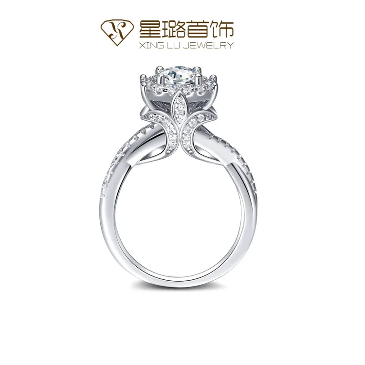 925银莫桑石戒指 【王室庄园】星璐首饰豪华结婚求婚闭口戒指饰品女